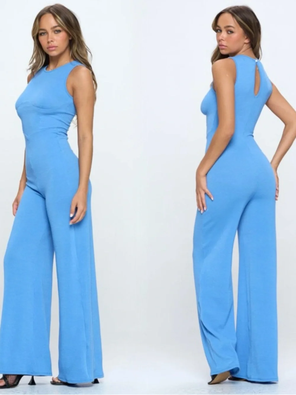 Sleeveless Wide-Leg Jumpsuit in Sky Blue - Picture 1 of 9